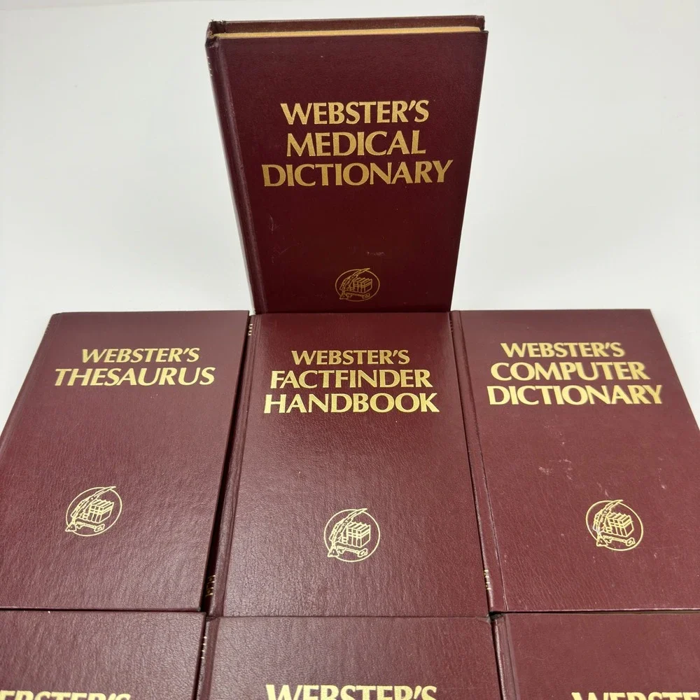 Websters Reference Library 7 Book Set Burgundy Faux Leather Dictionary Thesaurus